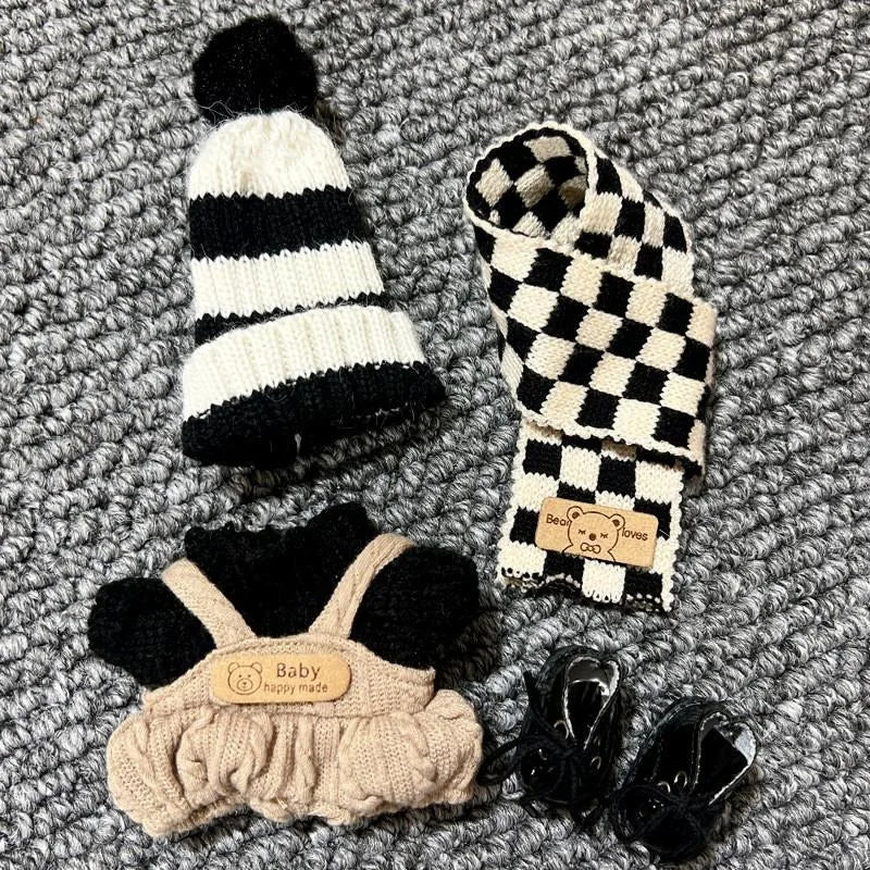 17cm Labubu V1/V2 Doll Clothes – Color Match Hoodies & Plaid Overalls