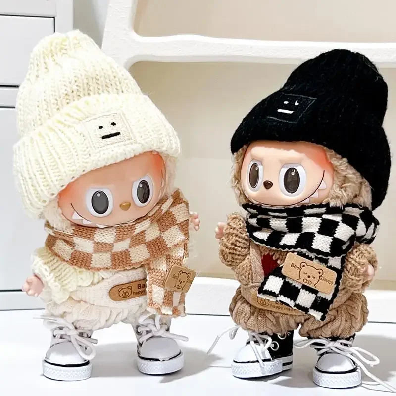 17cm Labubu V1/V2 Doll Clothes – Color Match Hoodies & Plaid Overalls