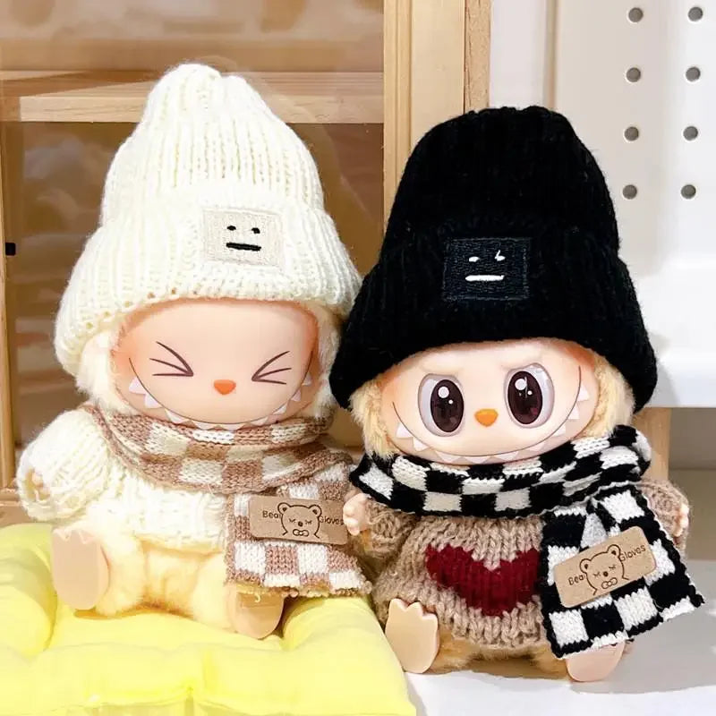 17cm Labubu V1/V2 Doll Clothes – Color Match Hoodies & Plaid Overalls