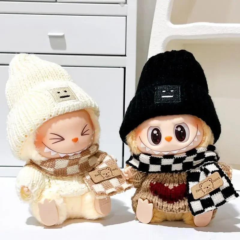 17cm Labubu V1/V2 Doll Clothes – Color Match Hoodies & Plaid Overalls