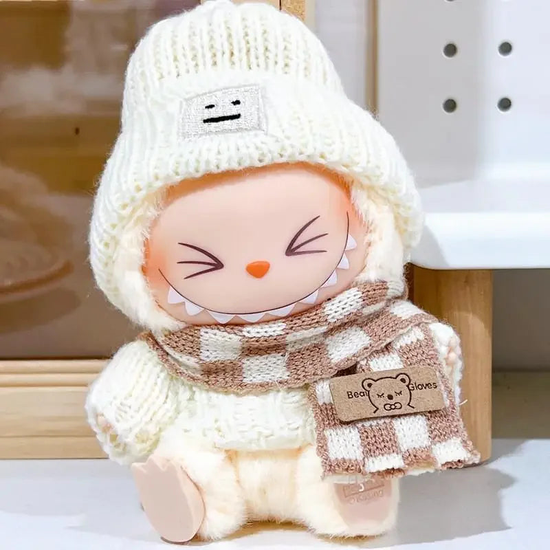 17cm Labubu V1/V2 Doll Clothes – Color Match Hoodies & Plaid Overalls