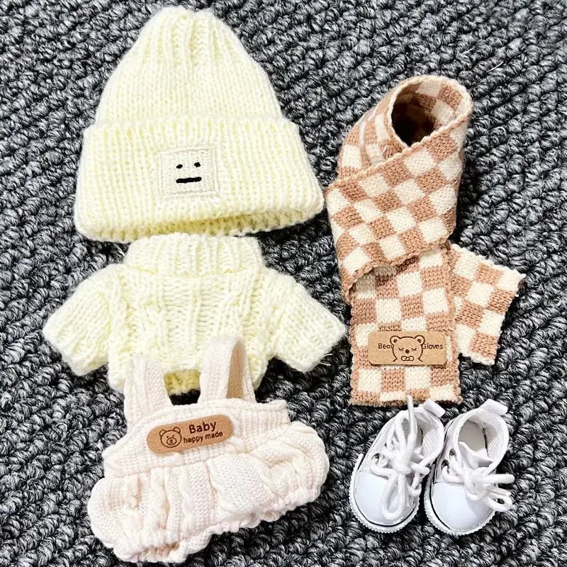 17cm Labubu V1/V2 Doll Clothes – Color Match Hoodies & Plaid Overalls