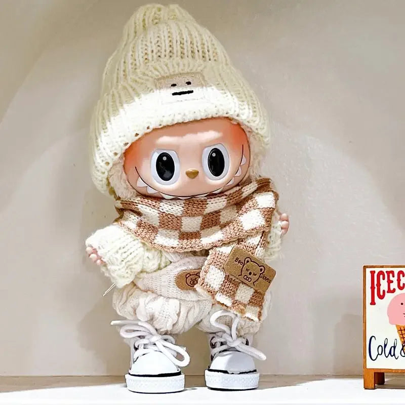 17cm Labubu V1/V2 Doll Clothes – Color Match Hoodies & Plaid Overalls