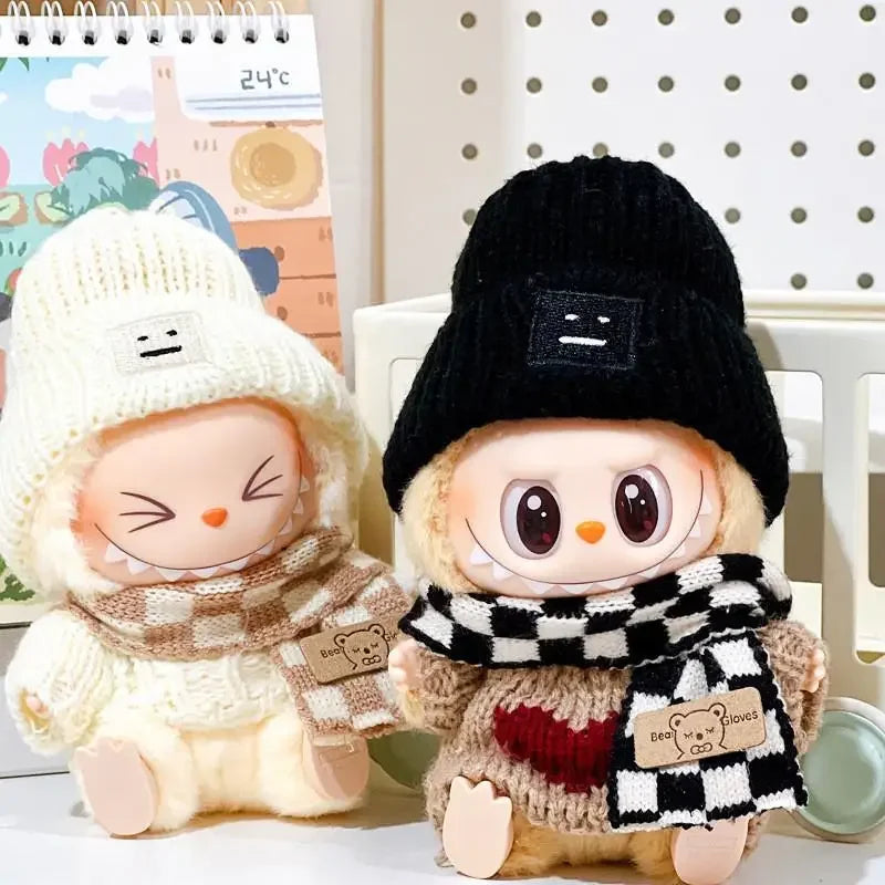 17cm Labubu V1/V2 Doll Clothes – Color Match Hoodies & Plaid Overalls